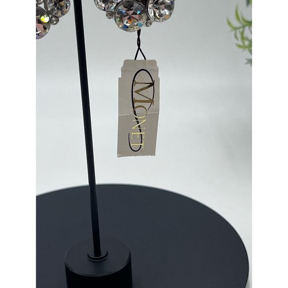 Monet Clear Rhinestone Cluster Domed Round Silver Tone Clip On Earrings new - Picture 4 of 11